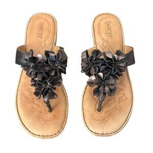 Born Women's Kimona Brown Metallic Floral Leather Thong Sandals Size 7